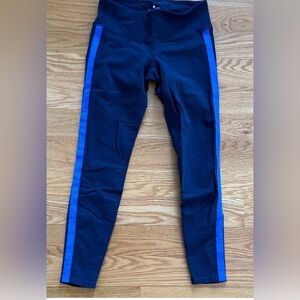 Athleta navy track tights with racing stripe